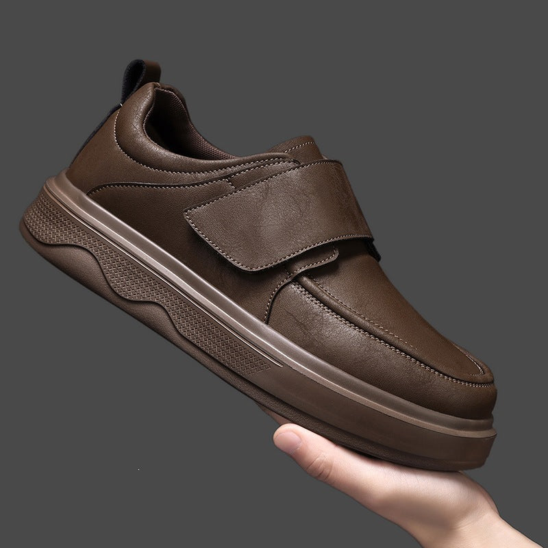 Men's Leather-like Casual Sneakers with Shock-absorbing Rubber Sole Mune Fashion