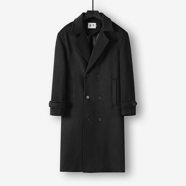 Men's Long Double-Breasted Wool Coat with Minimalist Silhouette and Shawl Collar Mune Fashion