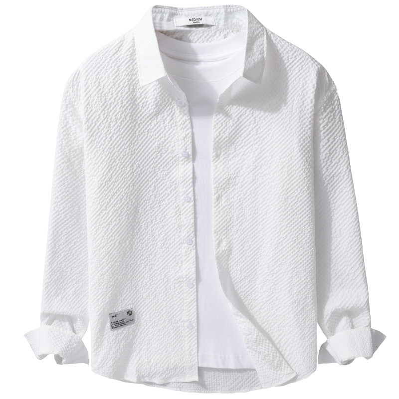 Men's structured lightweight shirt in layering style with crinkle look and rounded hem Mune Fashion