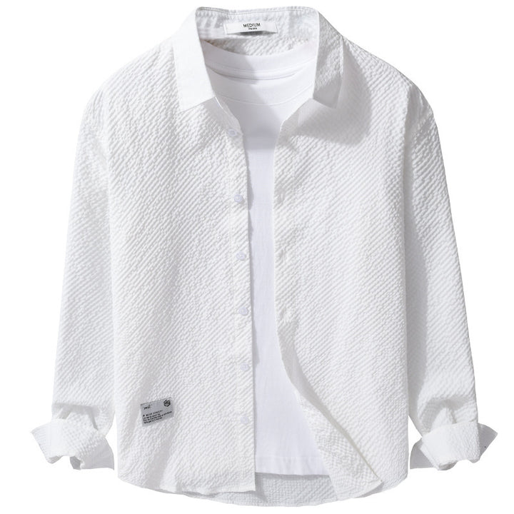 Men's structured lightweight shirt in layering style with crinkle look and rounded hem Mune Fashion