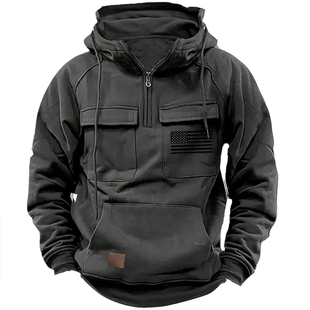 Men's urban hoodie with tactical chest pockets and half zipper Mune Fashion