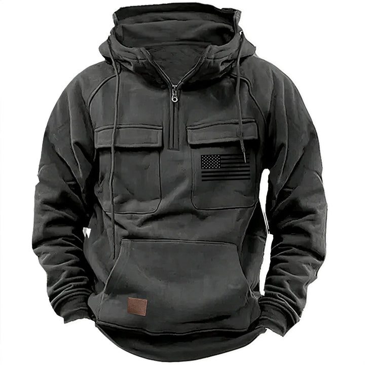 Men's urban hoodie with tactical chest pockets and half zipper Mune Fashion