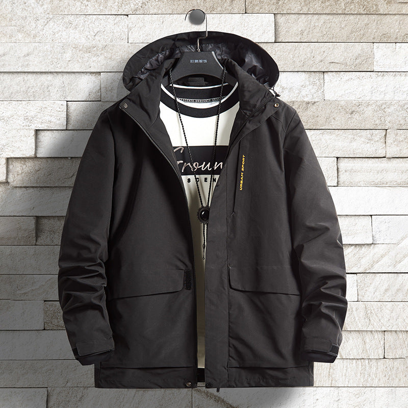 Men's waterproof city outdoor jacket with hood, concealed zipper and cargo pockets Mune Fashion