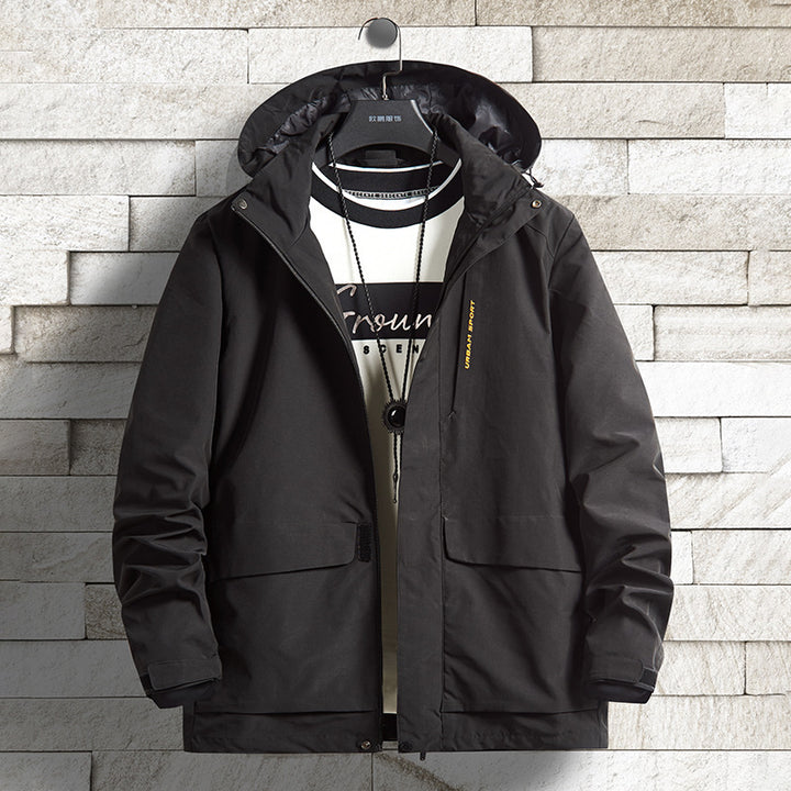Men's waterproof city outdoor jacket with hood, concealed zipper and cargo pockets Mune Fashion