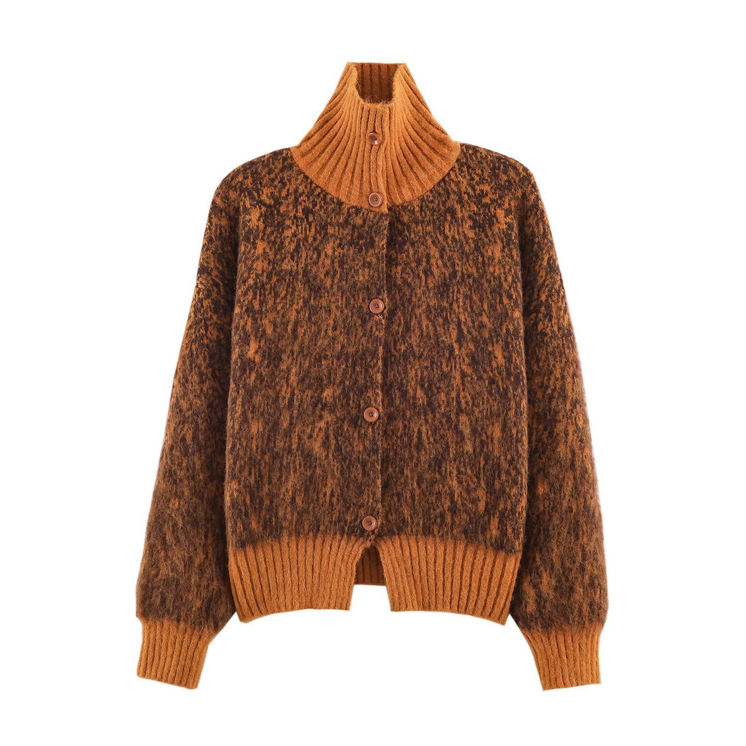 Women Oversized Cardigan made of plush material with high ribbed collar and button placket Mune Fashion