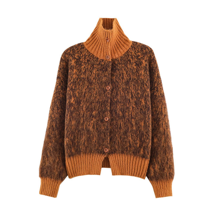 Women Oversized Cardigan made of plush material with high ribbed collar and button placket Mune Fashion