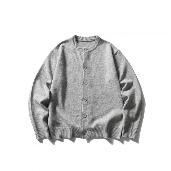 Unisex Boxy Fine Knit Cardigan with Round Neck and Ribbed Trims Mune Fashion