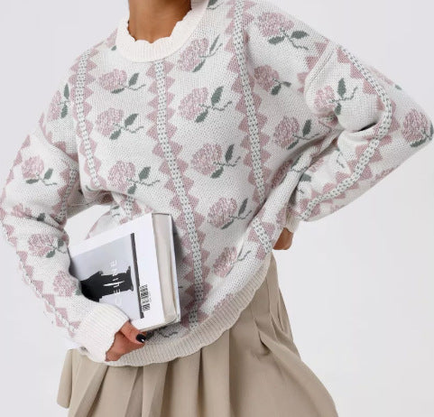 Ladies' Fashionable Sweater with Floral Patterns