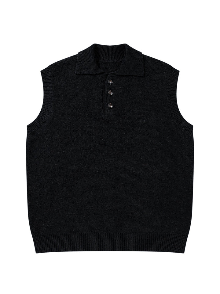 Unisex Sleeveless Knitted Vest with Polo Collar and Button Placket Mune Fashion