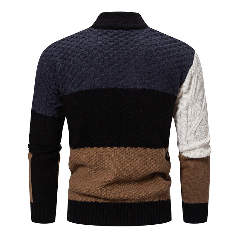 Men's knitted pullover with structured patchwork, high collar and combined knit patterns Mune Fashion