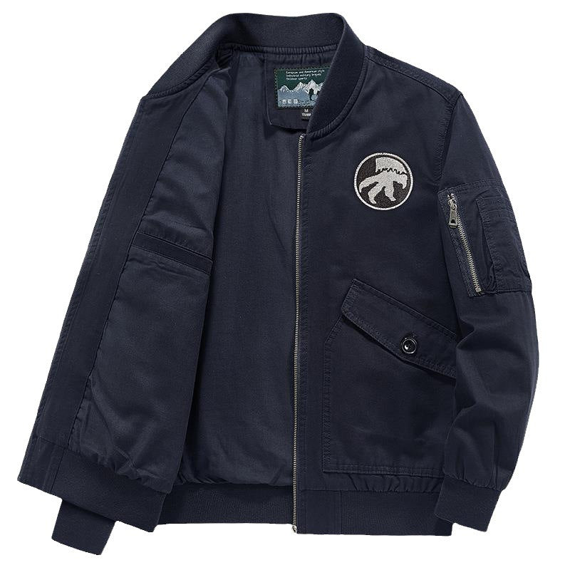 Men's Lightweight Flight Bomber Jacket in Utility Canvas with Arm Pocket and Patch Flap Pockets Mune Fashion