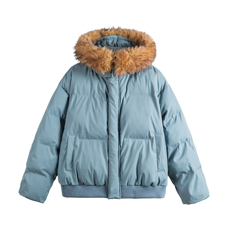 Women's short cropped quilted jacket with faux fur hood and elastic hem Mune Fashion