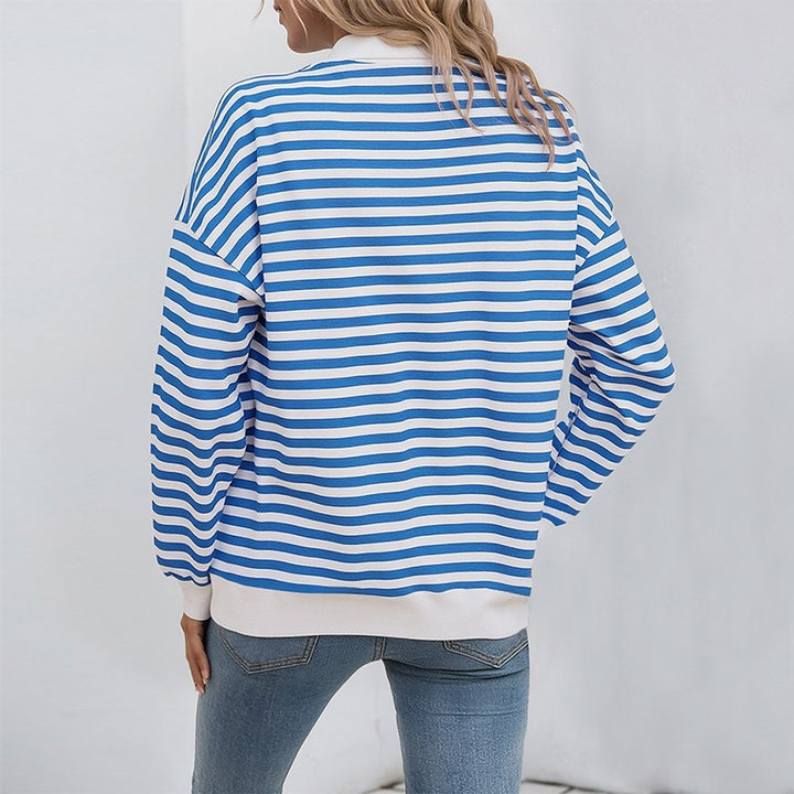 Women's Casual Striped Sweater with Zipper Mune Fashion