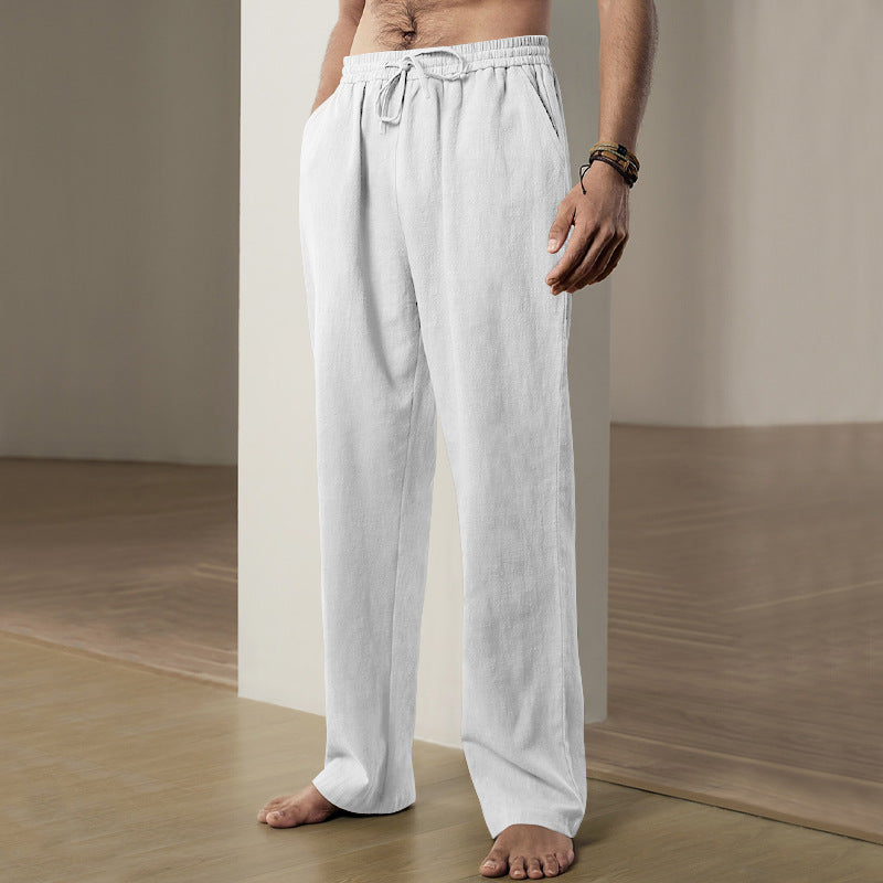 Men's lightweight relax trousers made of linen blend with elastic drawstring waist and straight leg Mune Fashion