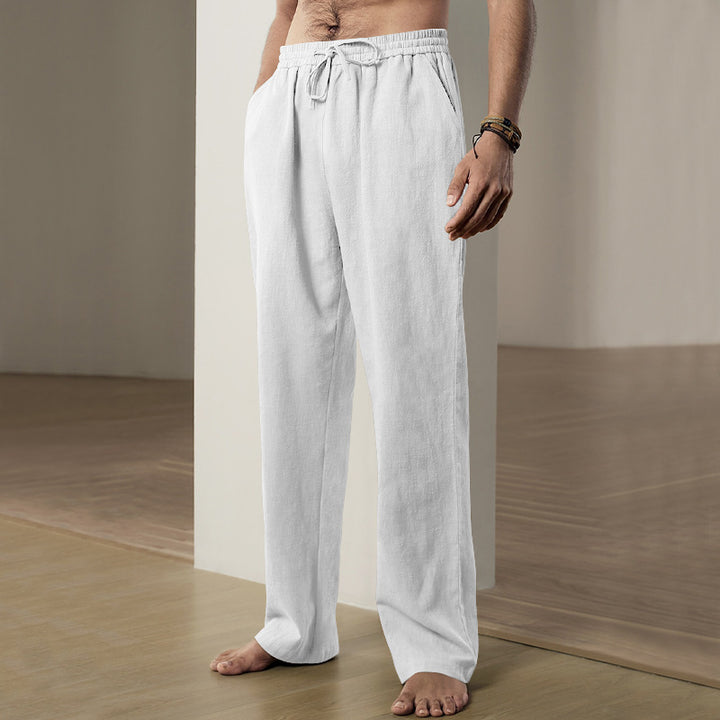 Men's lightweight relax trousers made of linen blend with elastic drawstring waist and straight leg Mune Fashion