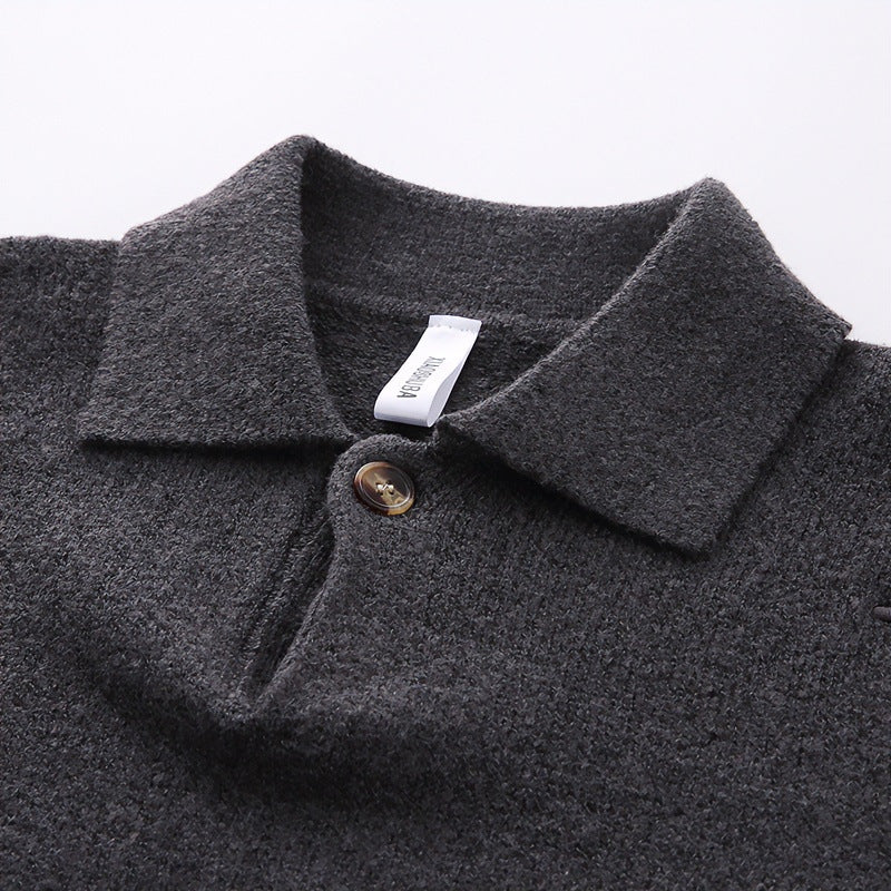 Unisex Casual Oversized Knit Sweater with Polo Collar and Half Button Placket Mune Fashion