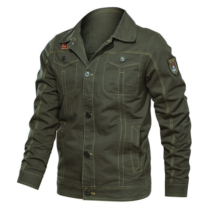Men's military-inspired canvas field jacket with contrasting decorative seams and breast pockets Mune Fashion