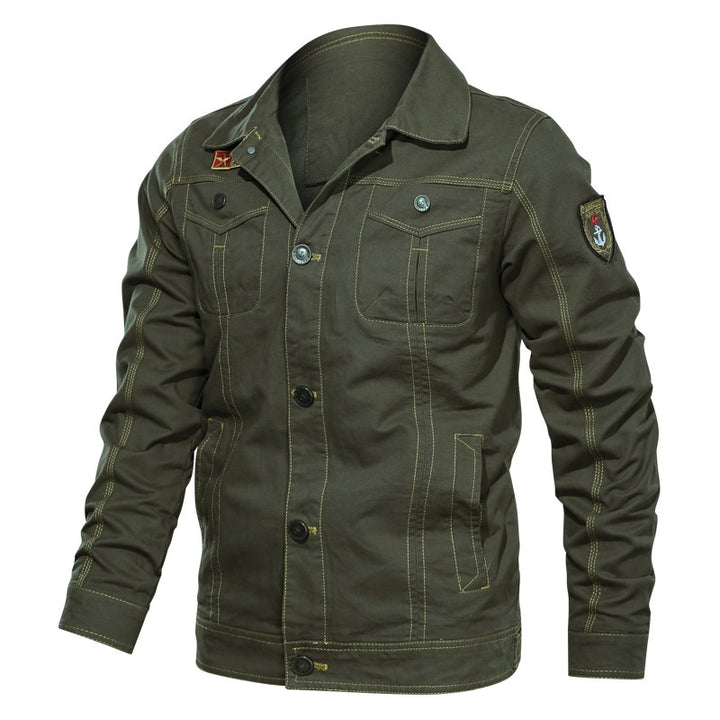 Men's military-inspired canvas field jacket with contrasting decorative seams and breast pockets Mune Fashion