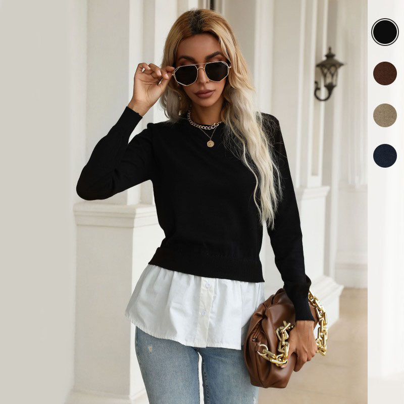 Women's Layering Sweater with Shirt Look and Fine Knit Mune Fashion