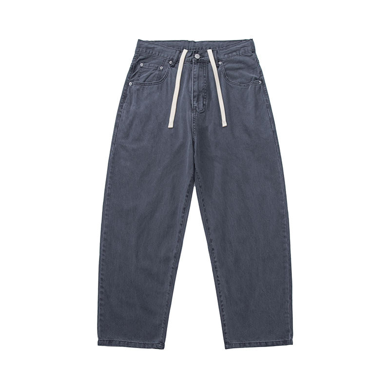Men's Wide Baggy Jeans made of washed denim with elastic drawstring waistband Mune Fashion