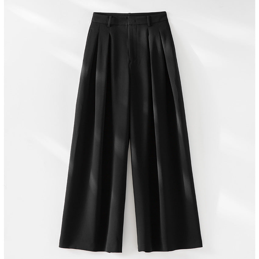 Women High-waisted Palazzo Pants with Tuck Pleats and Flowing Crepe Quality Mune Fashion