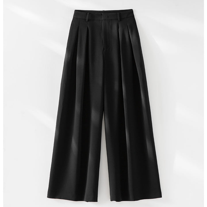 Women High-waisted Palazzo Pants with Tuck Pleats and Flowing Crepe Quality Mune Fashion