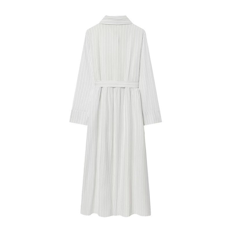 Women Long Shirt Dress with Waist Belt and Continuous Button Placket Mune Fashion