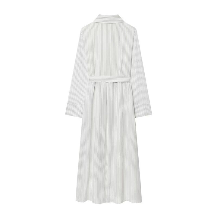 Women Long Shirt Dress with Waist Belt and Continuous Button Placket Mune Fashion