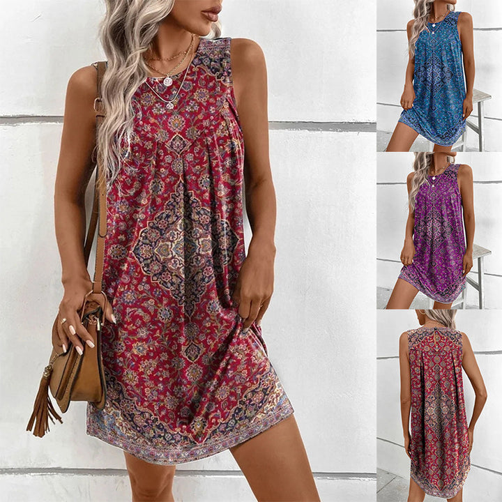 Women's sleeveless mini dress in medallion print with loose A-line cut Mune Fashion
