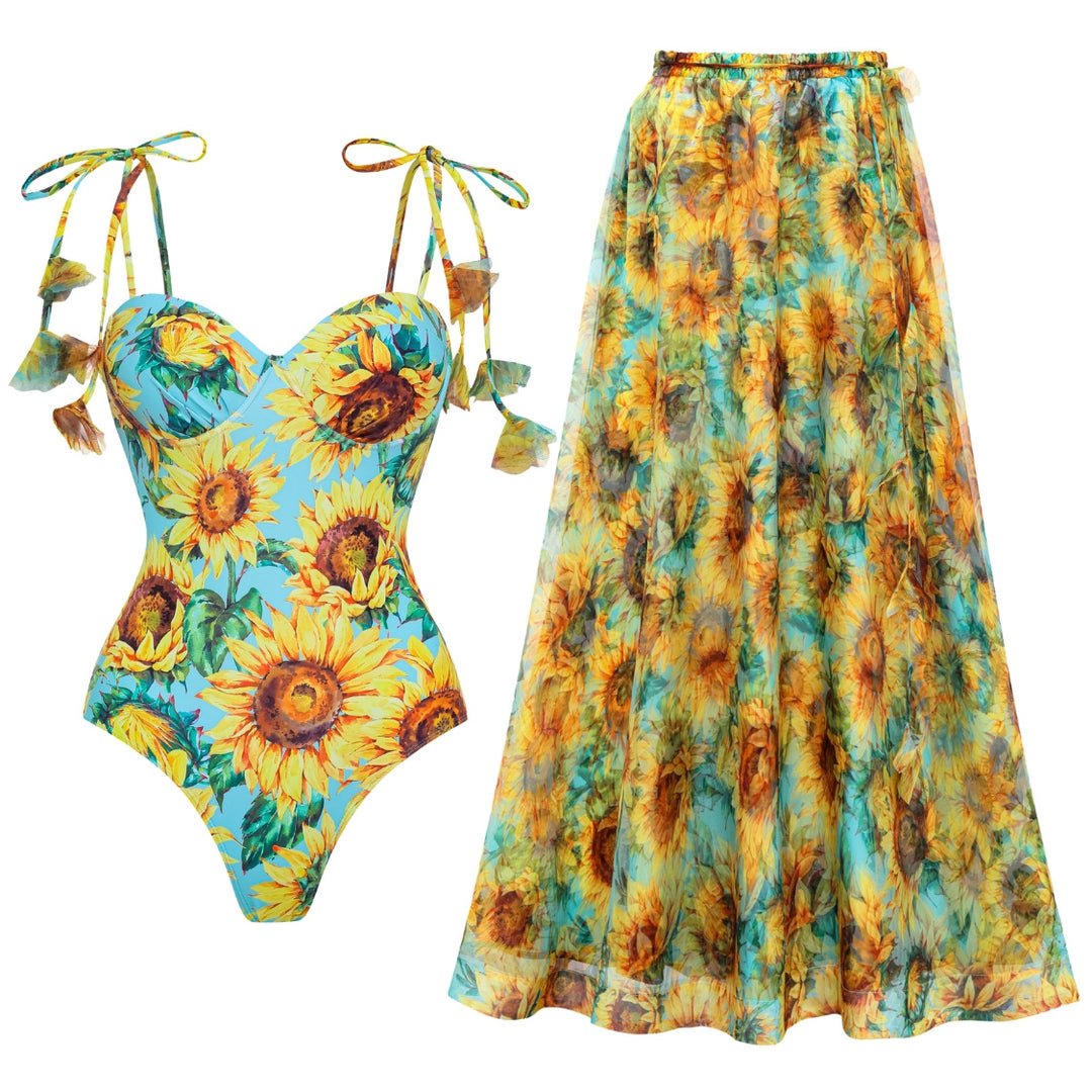 Women's One-Sided Swimsuit with Floral Appliqués Mune Fashion