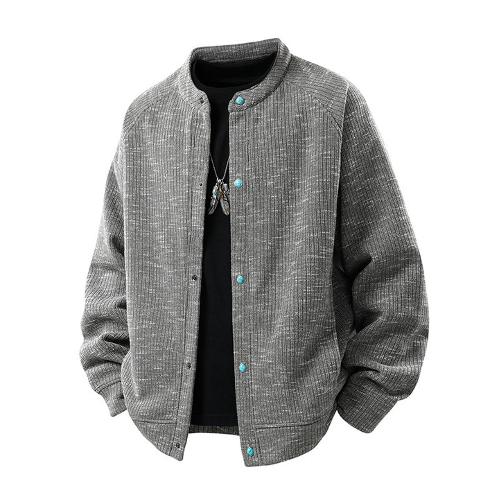 Men's Oversized Knit Bomber Jacket with Stand-Up Collar and Snap Closure Mune Fashion