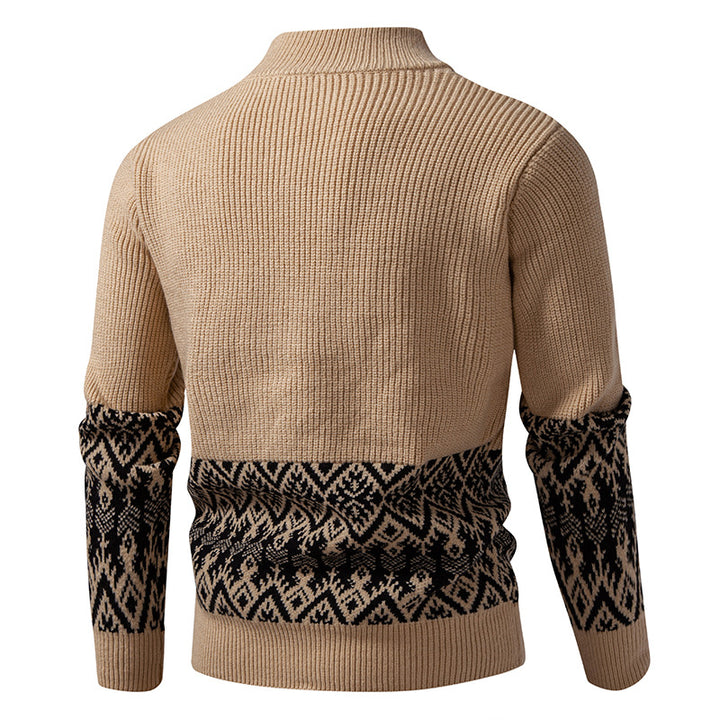 Men's High-Quality Norwegian Zip Cardigan with Cable Pattern and Stand-Up Collar Mune Fashion