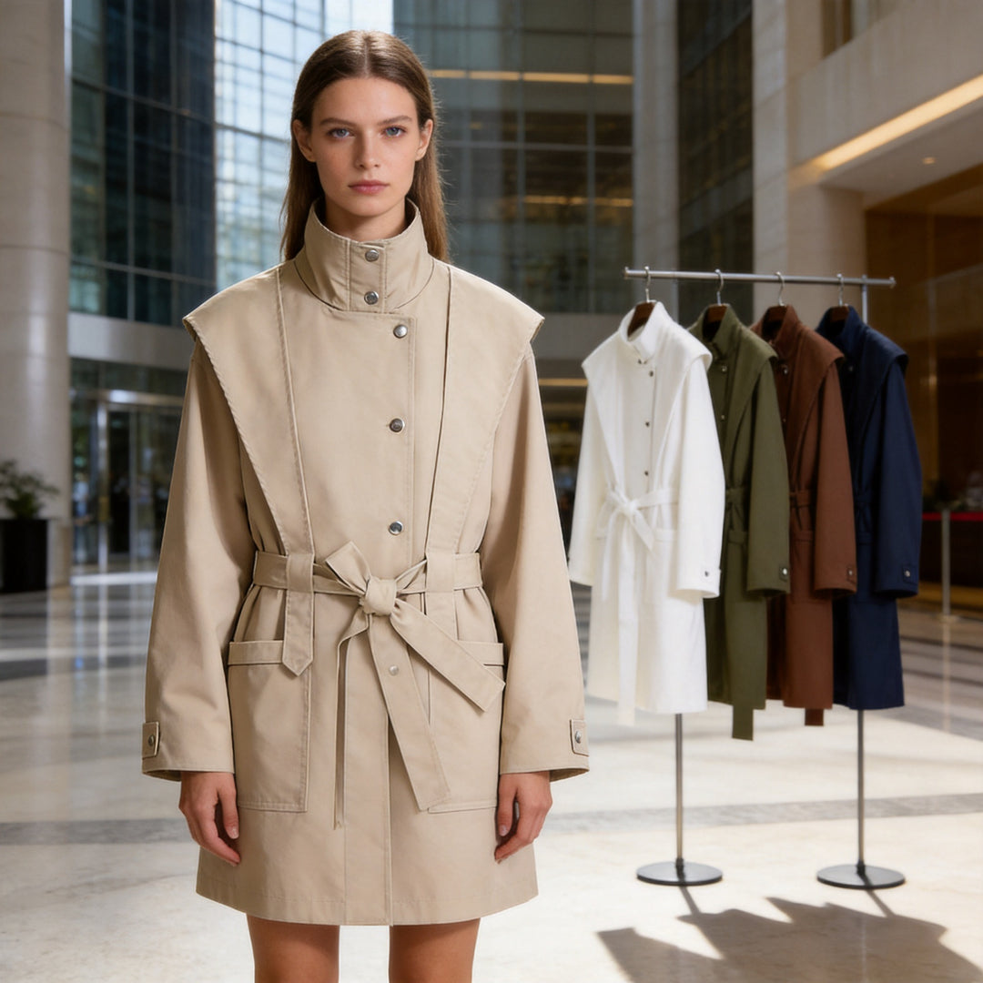Women's transitional jacket with cape detail and tie belt Mune Fashion
