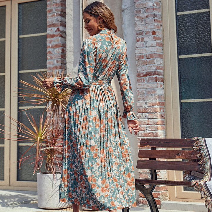 Women's Midi Dress with Floral Design and Tying Details Mune Fashion