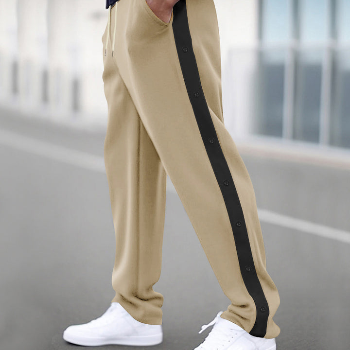 Men's relaxed fit joggers with snap button side stripe and elastic drawstring waistband Mune Fashion