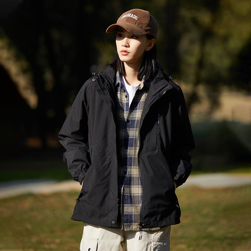 Women two-layer water-repellent outdoor jacket with hood, waist adjustment and contrast piping Mune Fashion