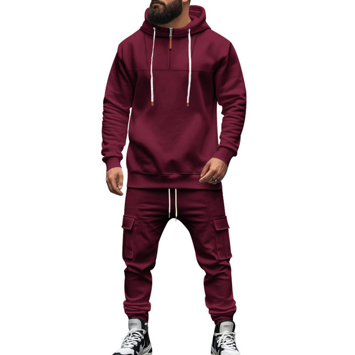 Men's cargo-style hooded sweatshirt and jogger set with short chest zipper and flap pockets Mune Fashion