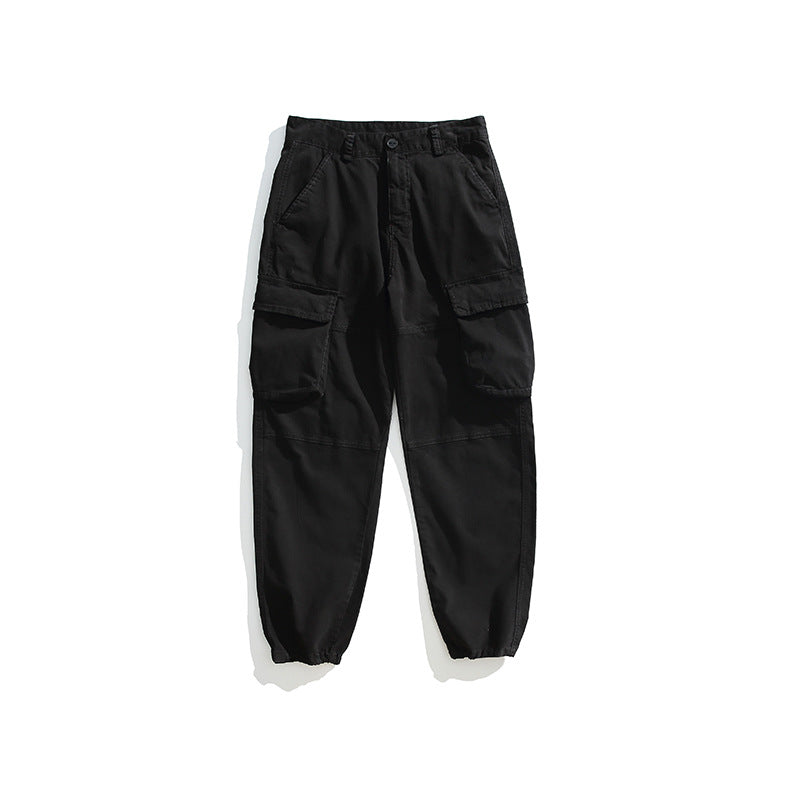 Men's Utility Cargo Jogger Pants with Elastic Ankle Cuffs and Multiple Flap Pockets Drune