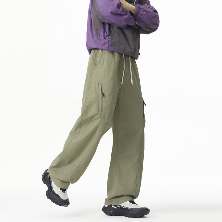 Men's Wide Tech Cargo Pants with Drawstring Waist and Zipper Pockets Mune Fashion