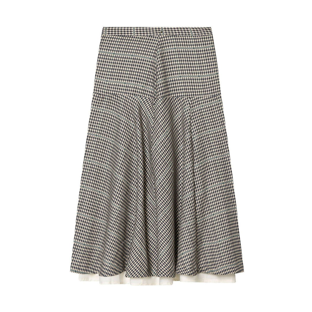 Ladies two-piece checkered set with short bomber-style shirt jacket and flared midi skirt Mune Fashion