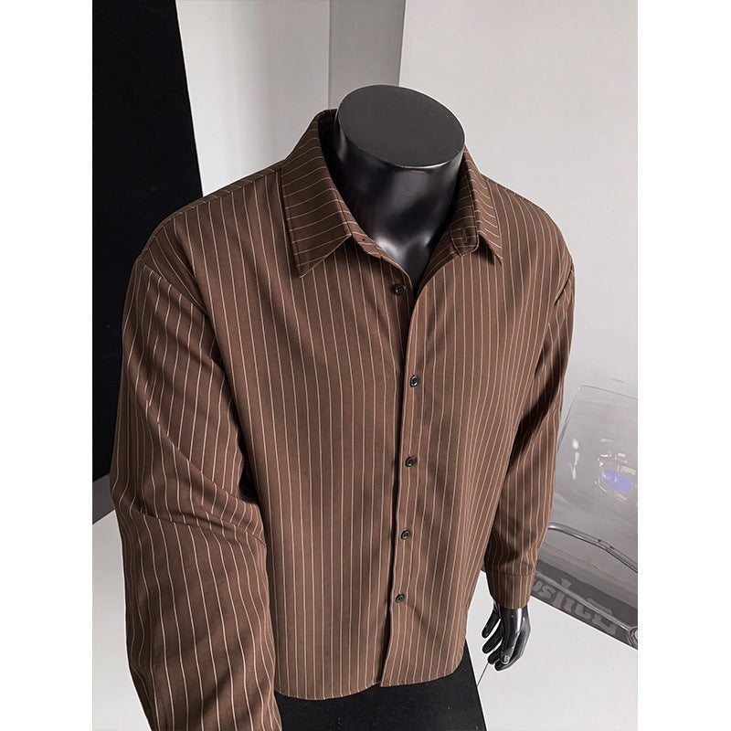 Men's Loose Pinstripe Shirt with Kent Collar, Overshirt Cut and Continuous Button Placket Mune Fashion