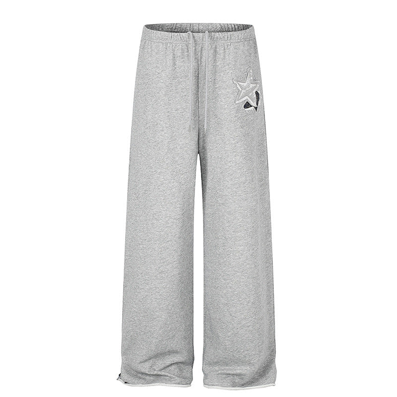 Women's Extra Wide Palazzo Sweatpants with Comfort Waistband, Drawstring and Star Applique Mune Fashion