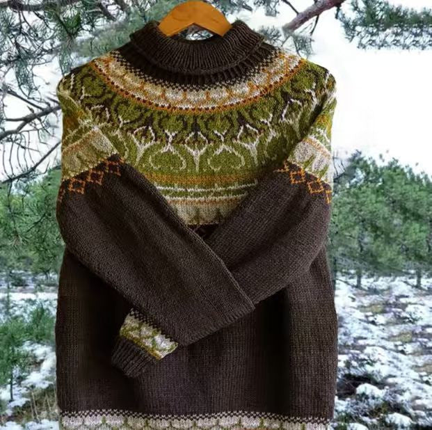 Women's cozy Norwegian knit sweater with stand-up collar and oversized fit Mune Fashion