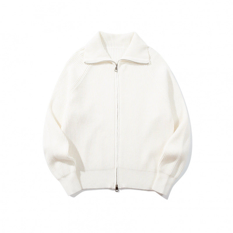 Unisex Ribbed Zip Cardigan with Stand-Up Collar, Raglan Sleeves and Two-Way Zipper Mune Fashion