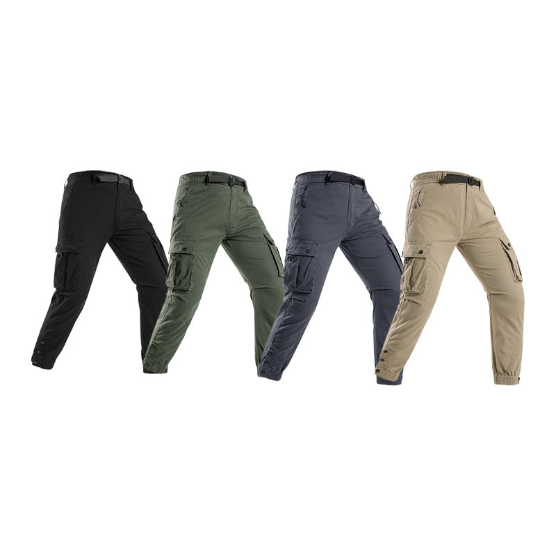 Herren Konisch geschnittene Utility‑Cargohose mit Tunnelzugbund, integriertem Gürtel und Mehrfachtaschen Mune Fashion