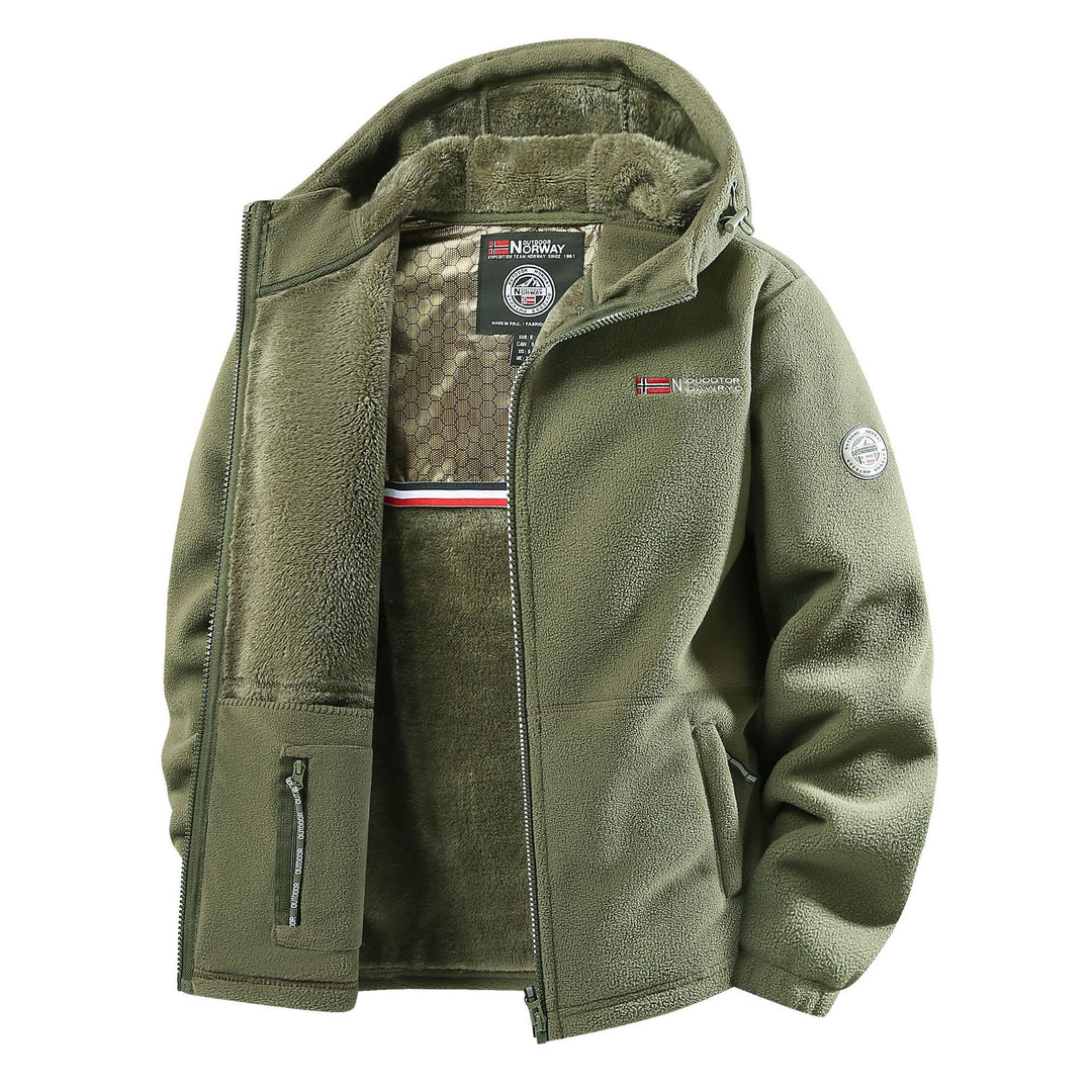 Men's Thermal Fleece Jacket with Dense Teddy Lining and Stand-Up Collar Mune Fashion