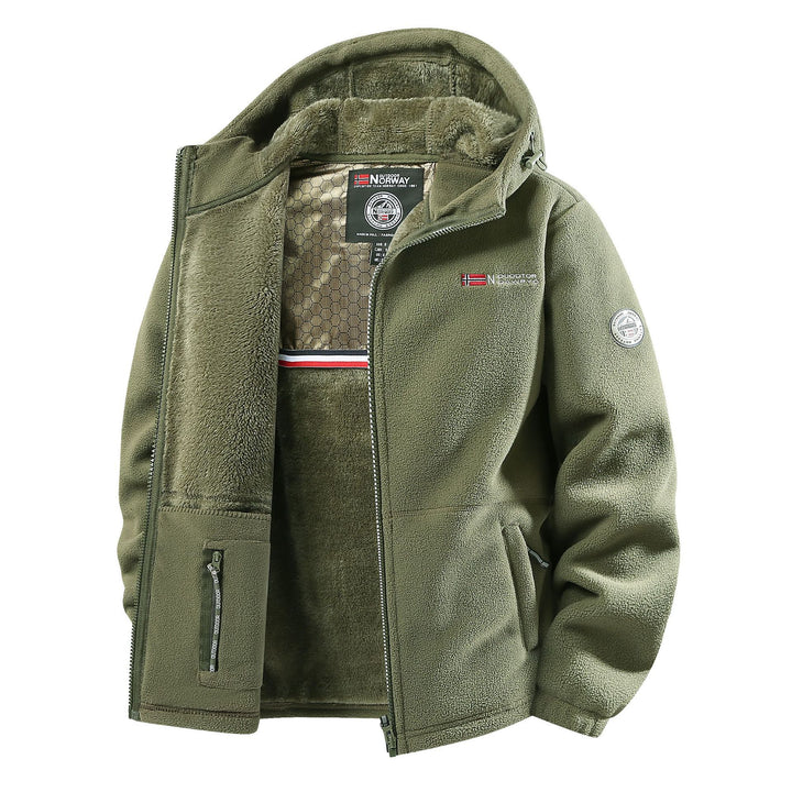 Men's Thermal Fleece Jacket with Teddy Lining, Stand-up Collar and Hidden Inner Pockets Mune Fashion
