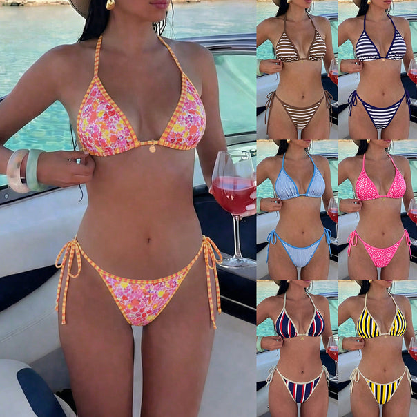 Women's triangle bikini with floral design and adjustable straps Mune Fashion