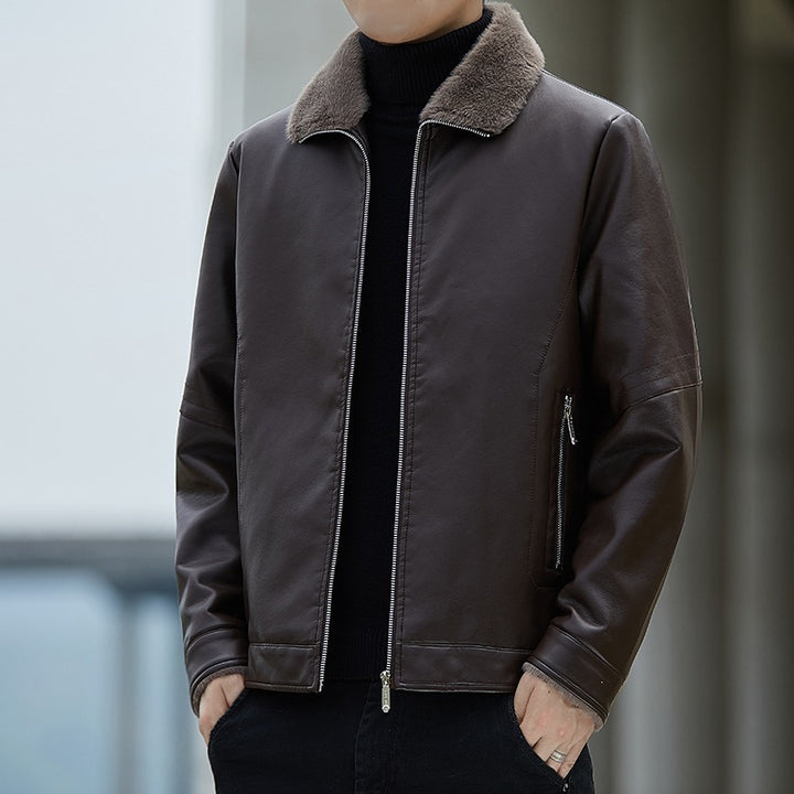 Men's faux leather jacket with standing collar Mune Fashion