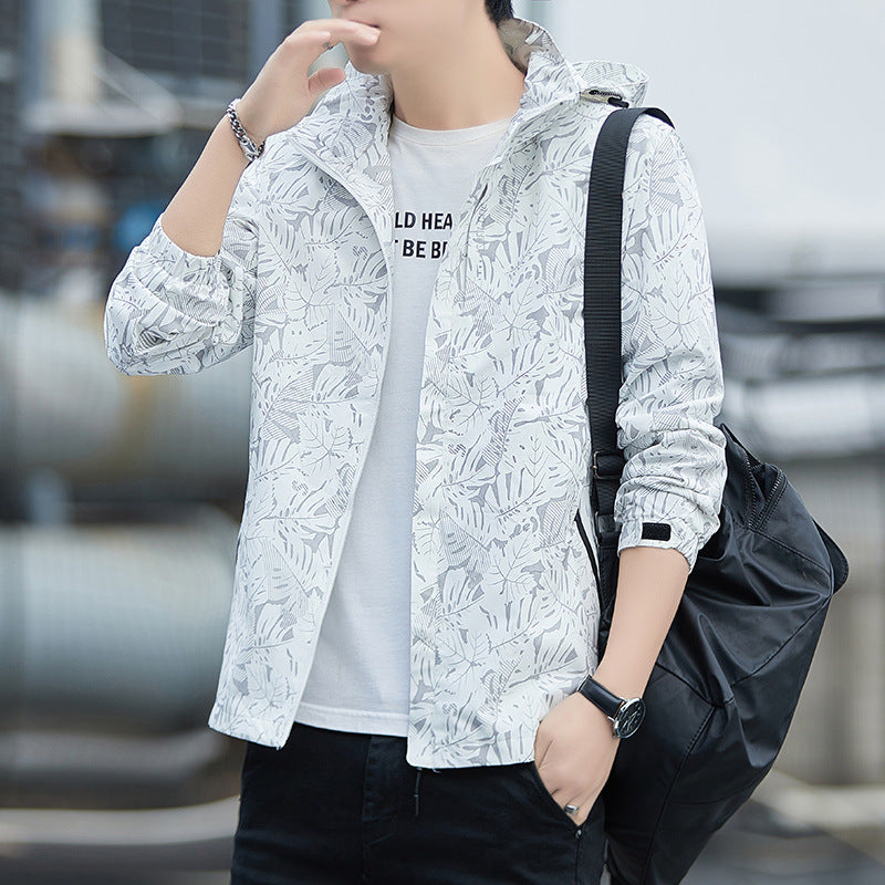 Men's lightweight hooded windbreaker with floral all-over print, water-repellent shell and elastic cuffs Mune Fashion